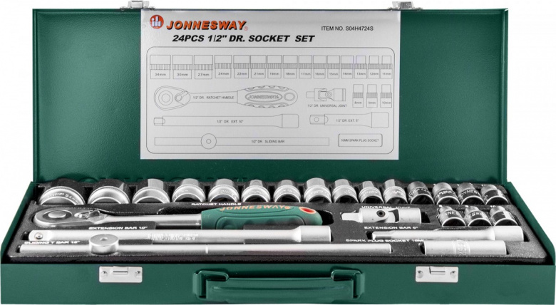 Набор головок торцевых 1/2"DR 8-34 мм 24 предмета S04H4724S Jonnesway